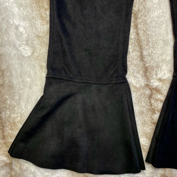 Bell Bottom Classic Retro High Waist Cropped Flared Raw Hem Pants Black - Picture 5 of 13